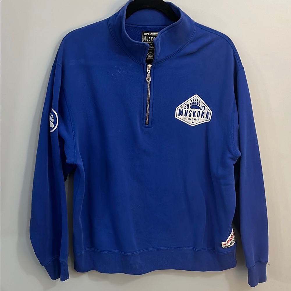 Vintage Original Muskoka Bear Wear Royal Blue Zip Up Sweater with Relaxed Fit
